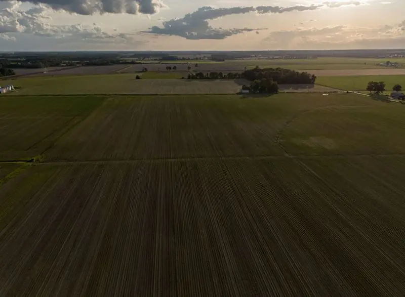 Aerial farmland near Abbotsford at sunset