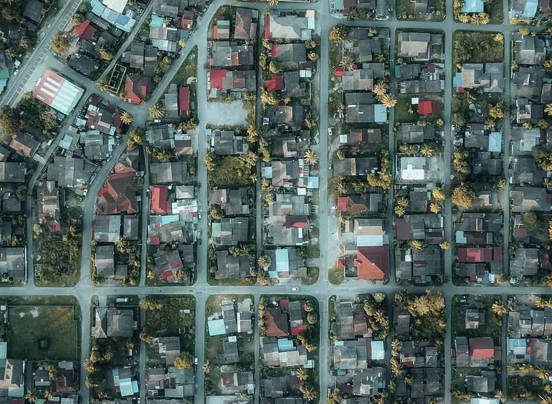 An aerial view of a residential neighbourhood near Langley