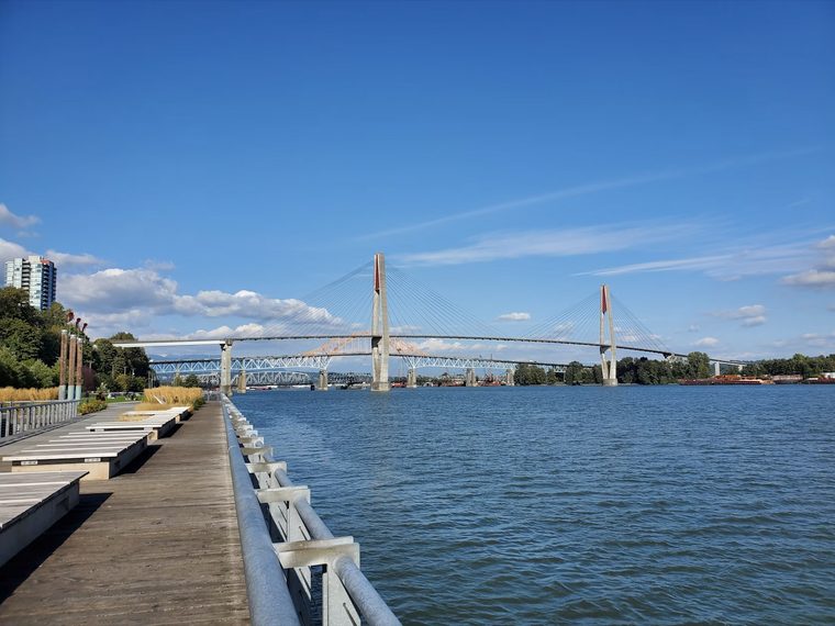 The SkyBridge and Pattullo Bridge over the Fraser River at New Westminster