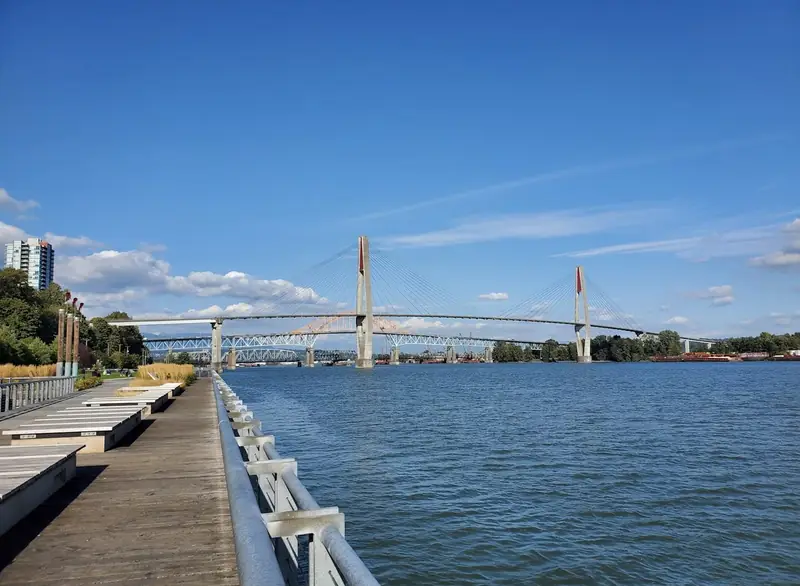The SkyBridge and Pattullo Bridge over the Fraser River at New Westminster
