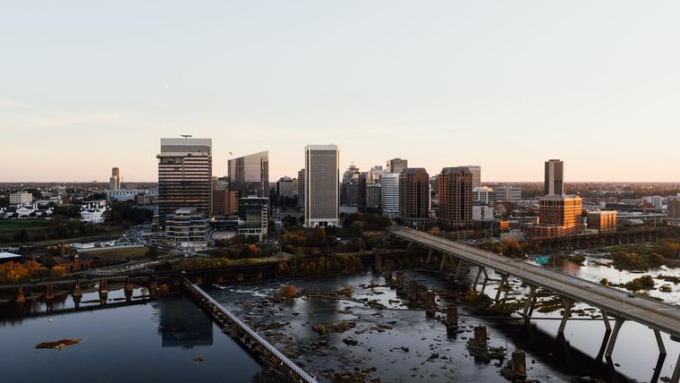 A city skyline near the river in Richmond