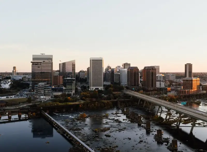A city skyline near the river in Richmond