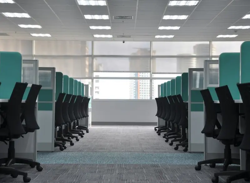 A clean open-plan office ready for the workday