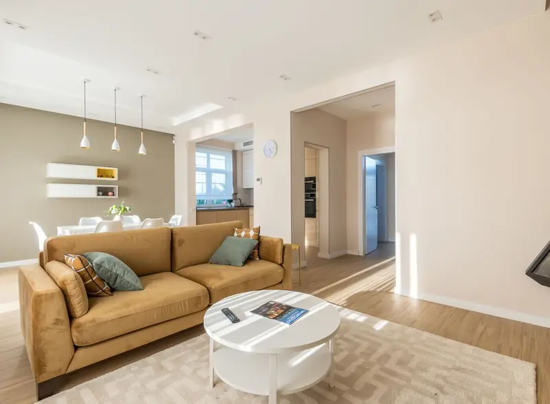 A bright living and dining room kept clean with regular visits
